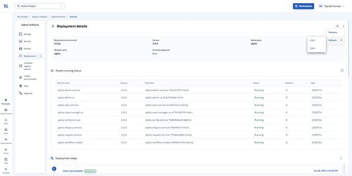 Asset version rollback