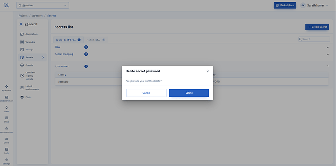 Sync secret delete asset level