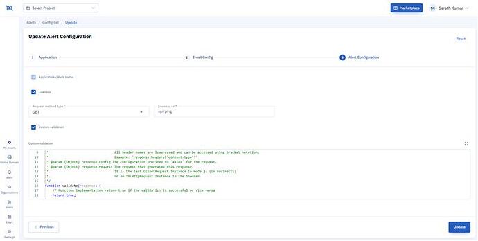 Alert custom validation