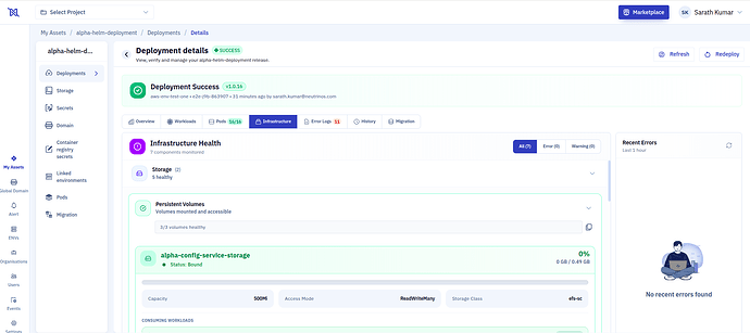Deployment details — Infrastructure Health tab